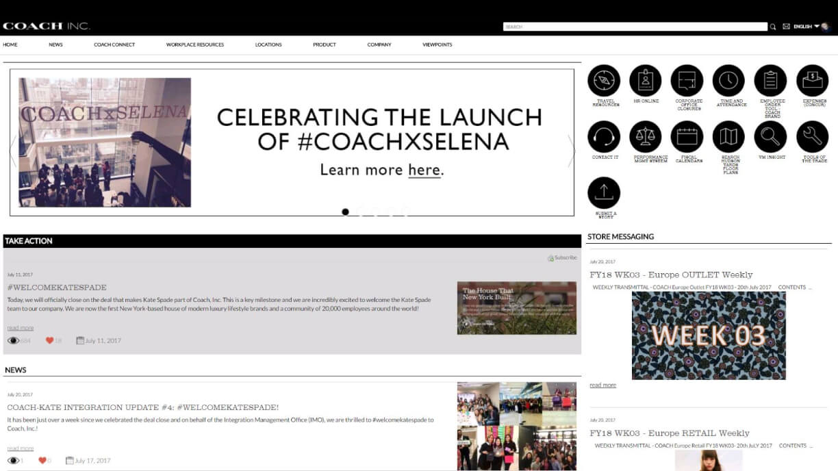 코치 사의 내부 포털 인터페이스