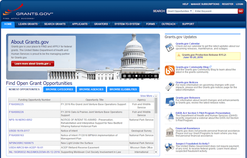 Grants.gov 인터페이스